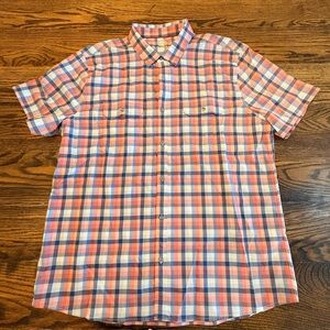 Casual Men's Plaid Button Down Shirt - Blue and Orange